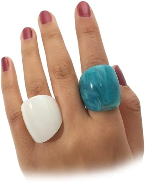 2Pcs Chunky Resin Knuckle Dome Rings Set for Women Dainty Large Y2k Acrylic Finger Nail Ring Pack Big Two Tone Plastic Statement Jewelry Gifts