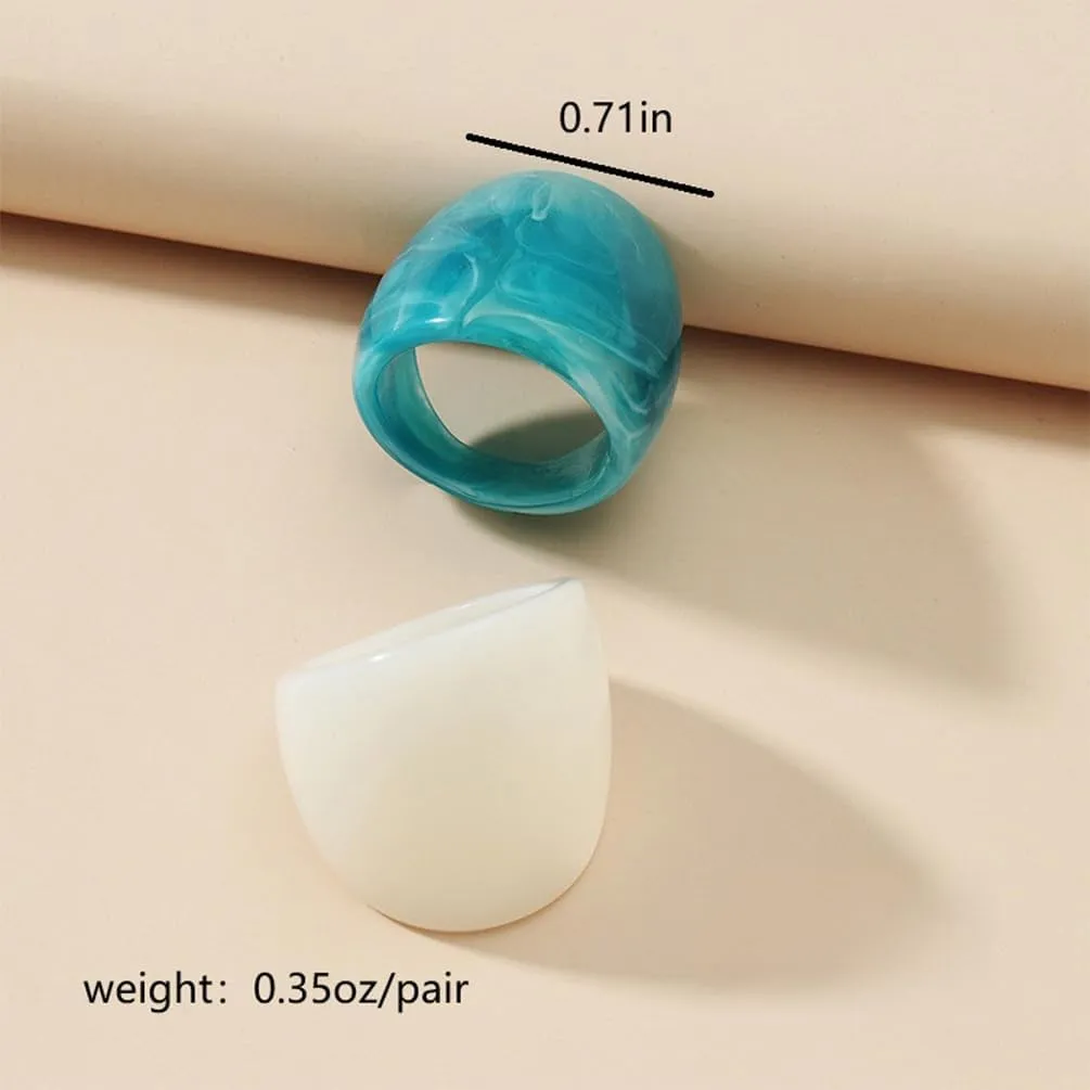 2Pcs Chunky Resin Knuckle Dome Rings Set for Women Dainty Large Y2k Acrylic Finger Nail Ring Pack Big Two Tone Plastic Statement Jewelry Gifts