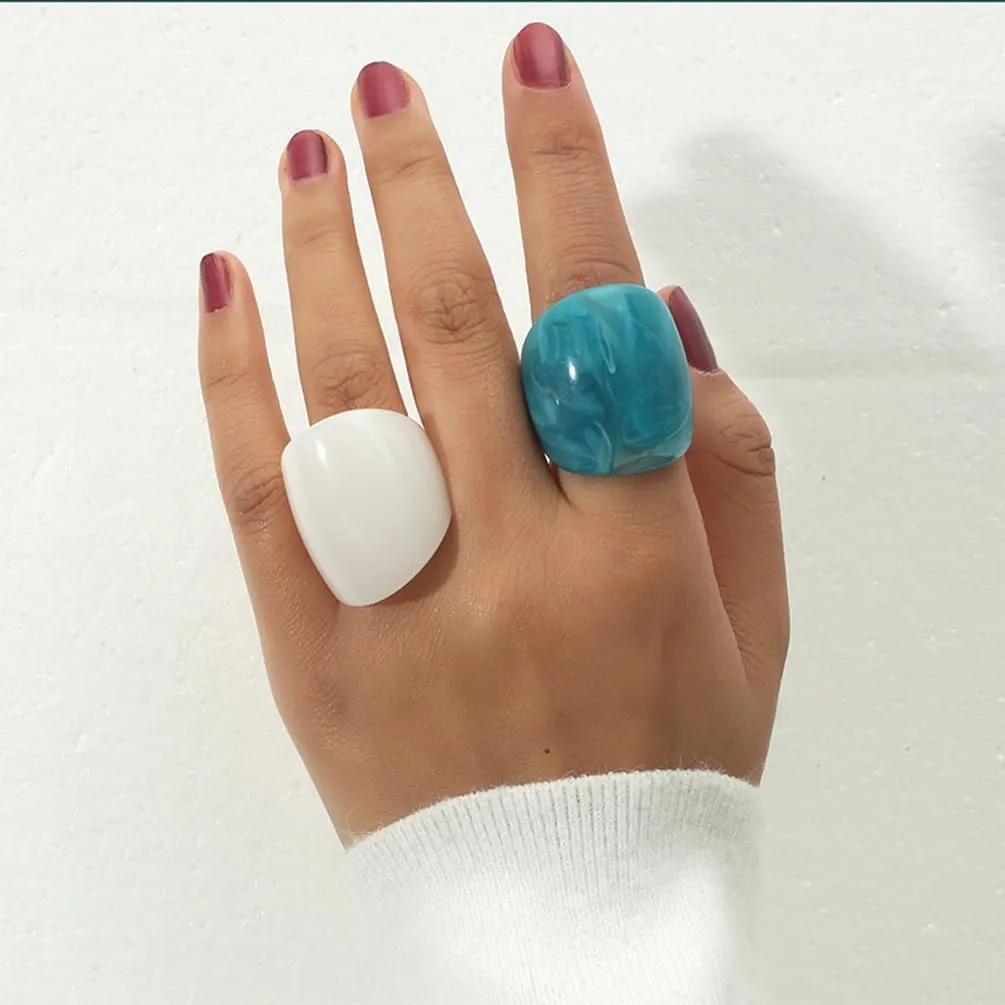 2Pcs Chunky Resin Knuckle Dome Rings Set for Women Dainty Large Y2k Acrylic Finger Nail Ring Pack Big Two Tone Plastic Statement Jewelry Gifts