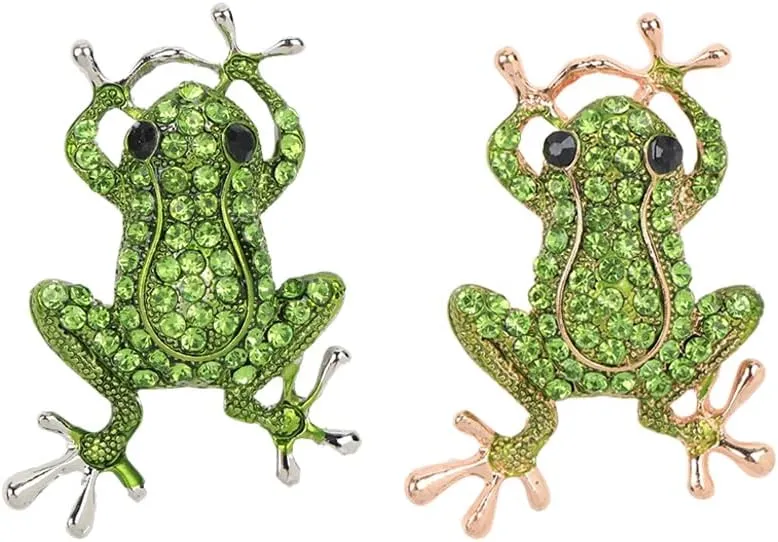 2Pcs Creative Cute Frog Brooch Pin Cartoon Three-dimensional Alloy Versatile Chest Decoration
