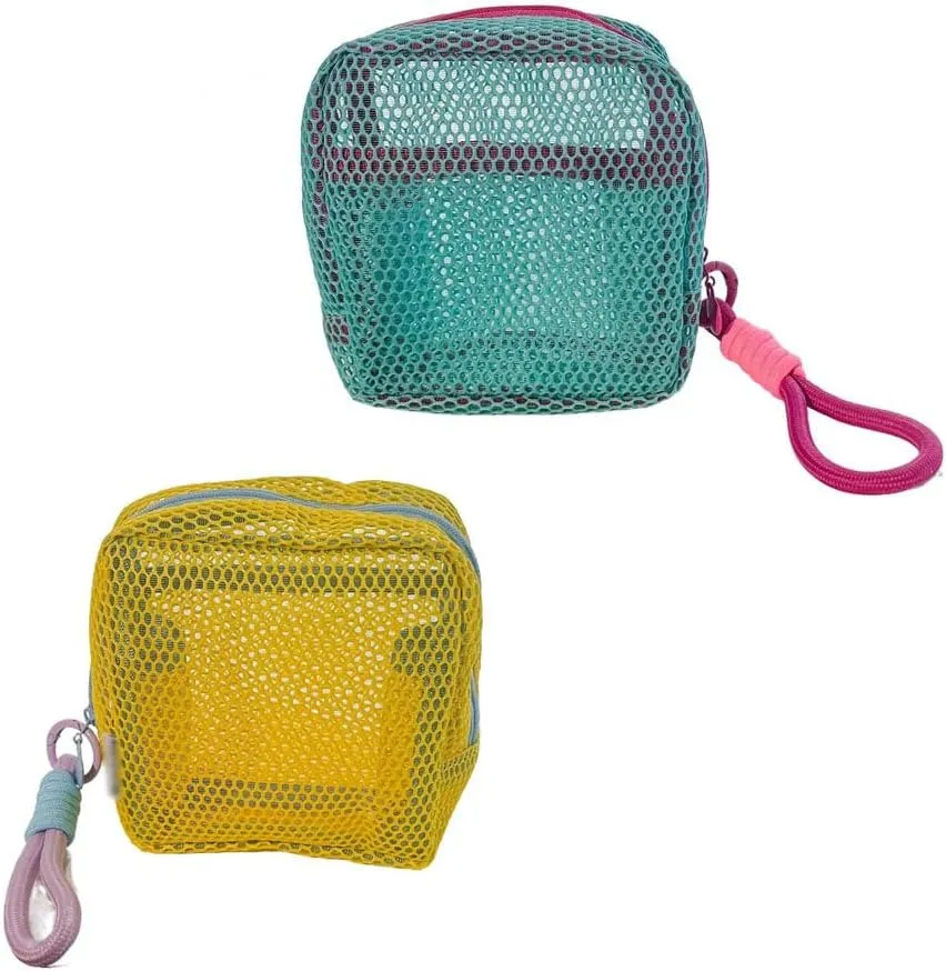 2PCS Mesh Makeup Bag, Mesh Cosmetic Bags Portable Travel Toiletry Bag,Mesh Makeup Pouch with Keychain,Portable Travel Cosmetic Pouches