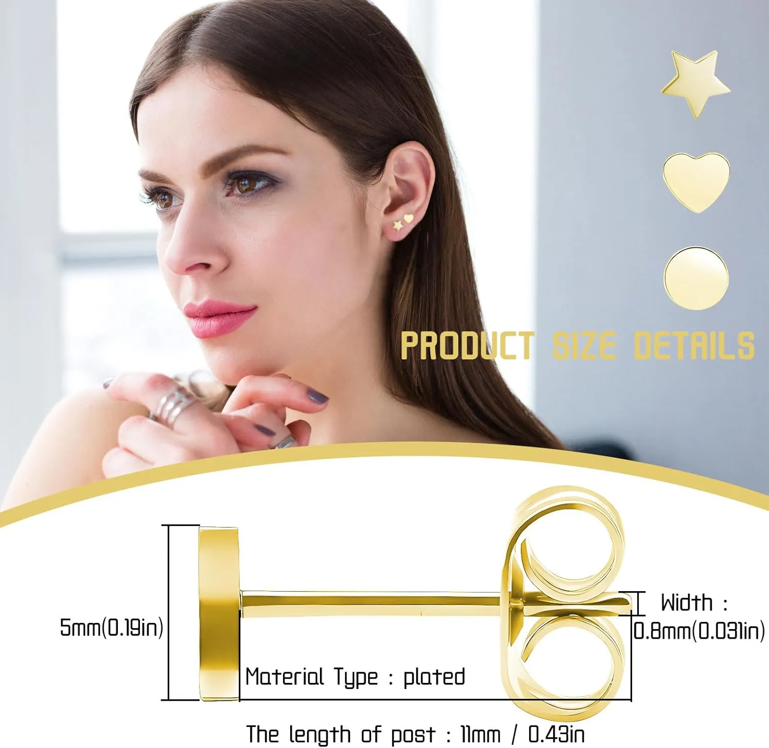 3 Pairs Titanium Stud Earrings Set, Hypoallergenic Women Earrings Nickel Free Earrings for Sensitive Ears Classic Dainty Girls Earring Studs