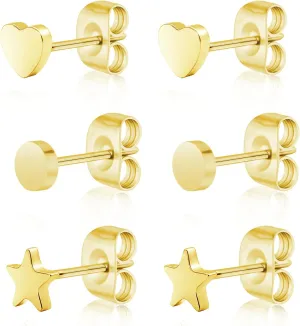 3 Pairs Titanium Stud Earrings Set, Hypoallergenic Women Earrings Nickel Free Earrings for Sensitive Ears Classic Dainty Girls Earring Studs