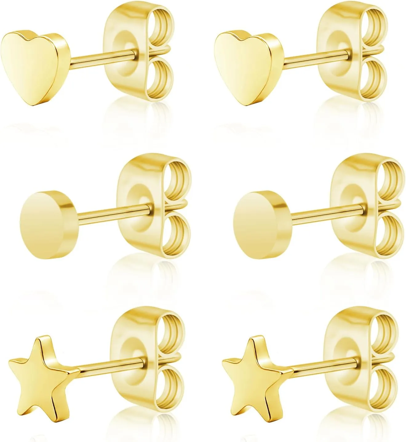 3 Pairs Titanium Stud Earrings Set, Hypoallergenic Women Earrings Nickel Free Earrings for Sensitive Ears Classic Dainty Girls Earring Studs