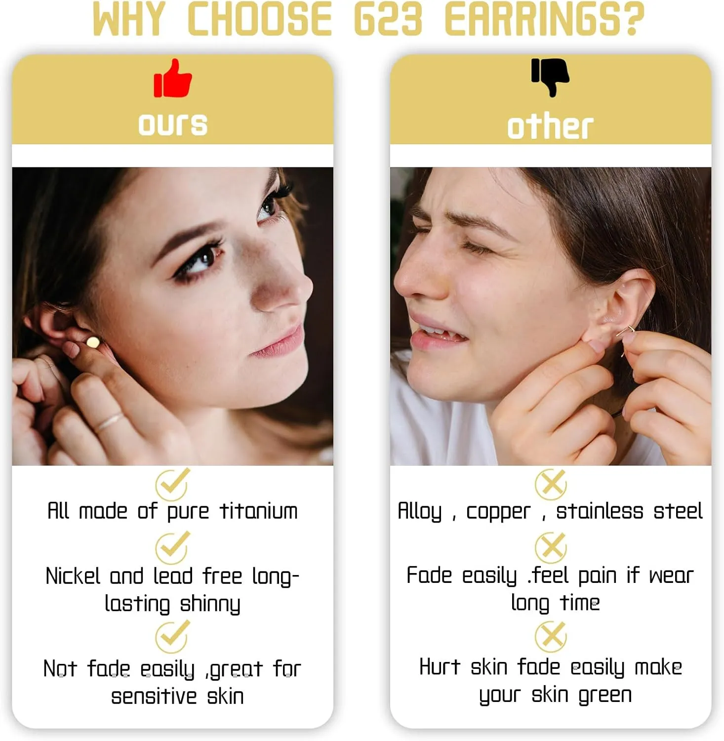 3 Pairs Titanium Stud Earrings Set, Hypoallergenic Women Earrings Nickel Free Earrings for Sensitive Ears Classic Dainty Girls Earring Studs