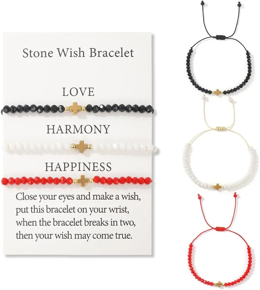 3PCS Dainty Cross Heart Gold Plated Beaded Stackable Bracelet for Women,Handmade Boho Colorful Rice Beads Adjustable Statement Minimalism Jewelry Gift