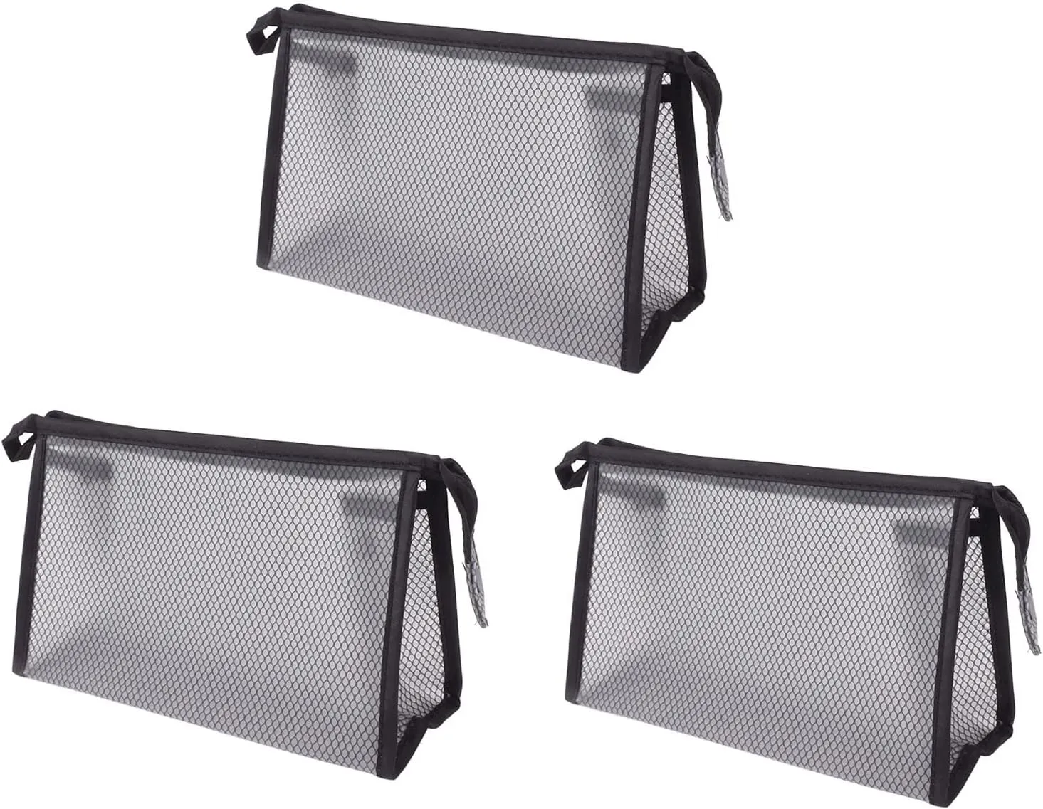 3Pcs Mesh Makeup Bag Set Waterproof EVA Triangular Design Semi-Transparent Mesh Zipper Pouch for Cosmetic Travel Mesh Zipper Pouch Small Toiletry Bag