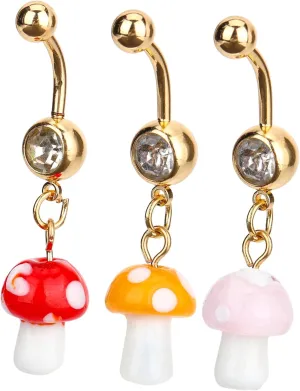 3Pcs Mushroom Belly Button Rings Comfortable Belly Piercing Jewelry Durable Navel Rings for Stylish and Unique Designs for Every Outfit