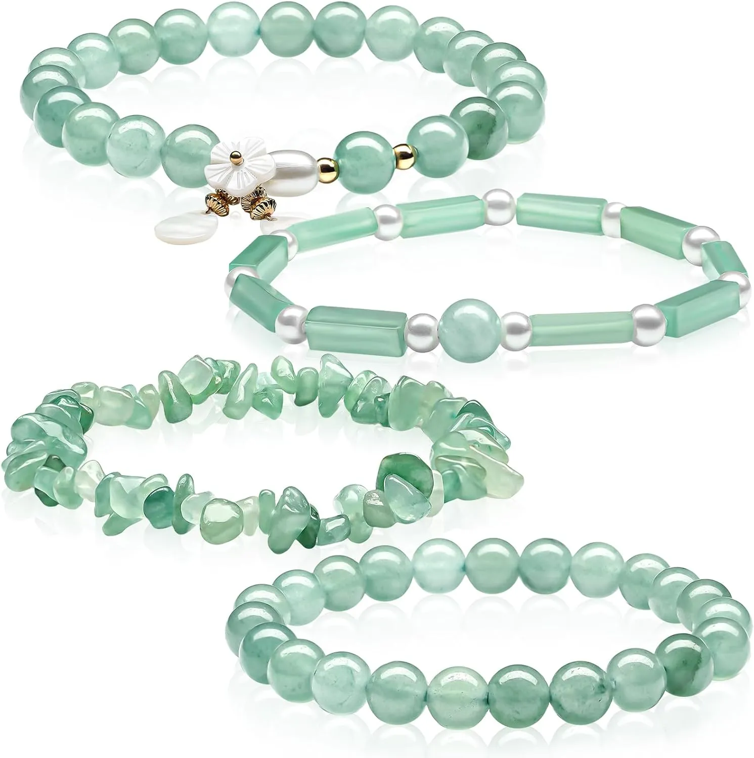 4 Pcs Jade Bracelet for Women Good Luck Wealth Green Aventurine Bracelet 8 mm Stretch Dongling Jade Beaded Spiritual Gift