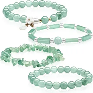 4 Pcs Jade Bracelet for Women Good Luck Wealth Green Aventurine Bracelet 8 mm Stretch Dongling Jade Beaded Spiritual Gift