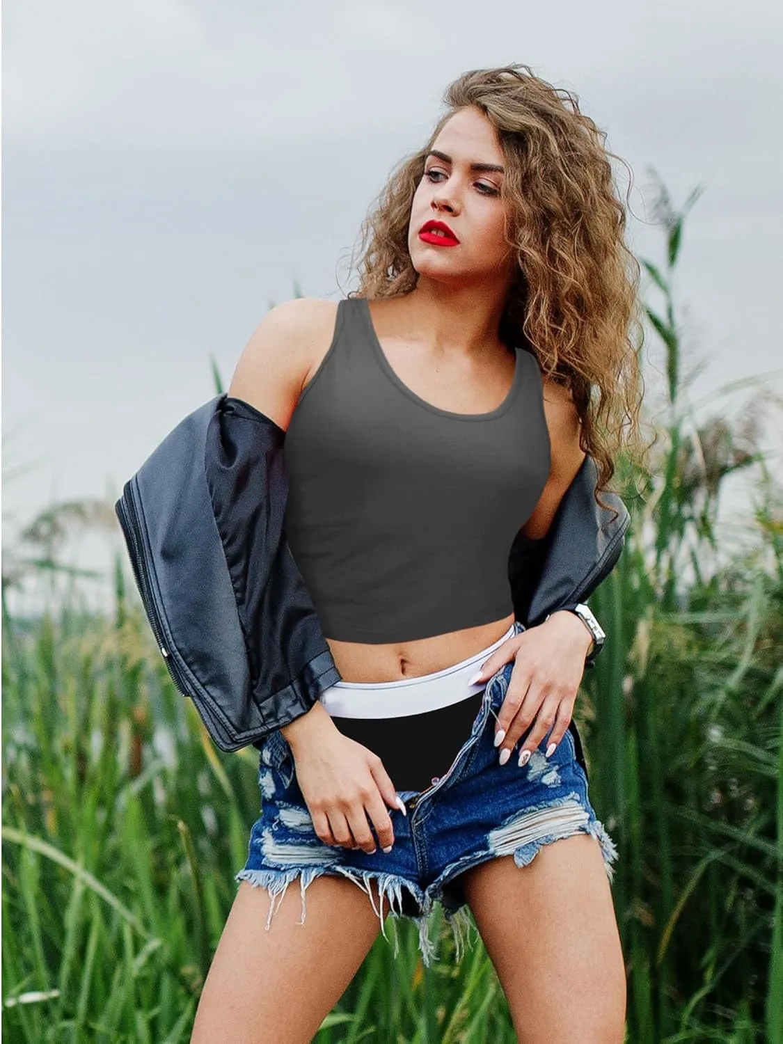 4 Pieces Women Basic Crop Tank Top Short Sleeveless Sports Crop Top