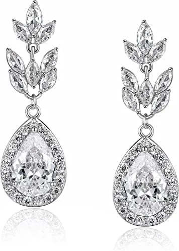 4CT Pear Cut Wedding Earrings for Dangle Drop Earrings for Women Drop And Dangle Earrings 14k White Gold Plated