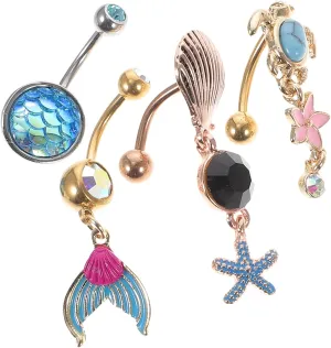4Pcs Mermaid Navel Ring with Turtle and Flower Design Belly Button Rings for Unique Body Jewelry present for Special Occasions