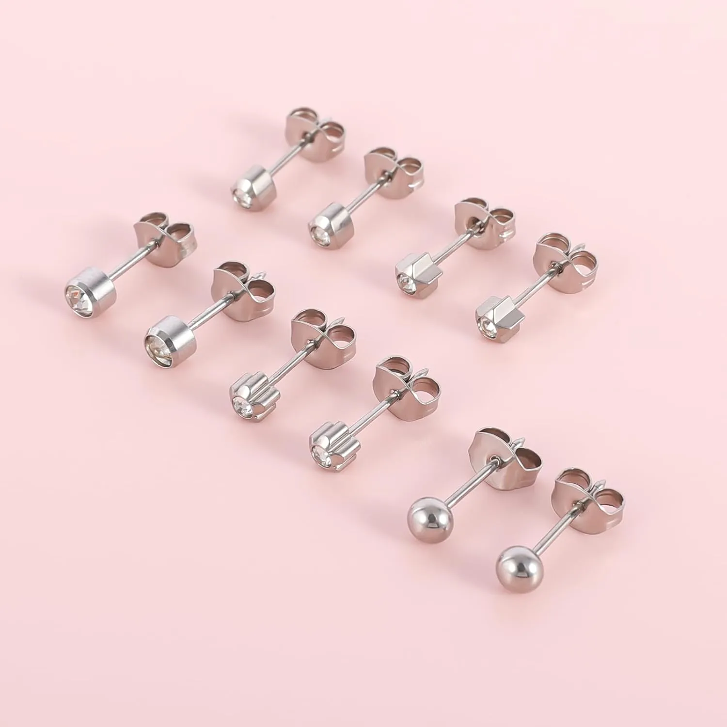 5 Pairs G23 Titanium Ear Piercing Stud Earrings for Sensitive Ears, Cubic Zirconia Stud Earrings Set for Ear Piercing Guns
