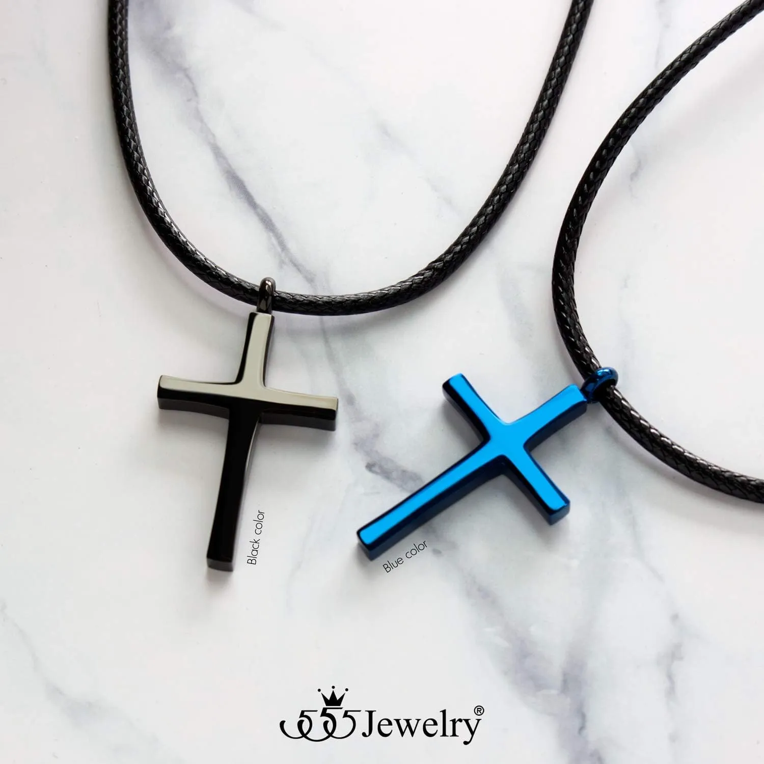 555Jewelry Stainless Steel Cross Necklace for Men - Cross Pendant with 18 Inch Adjustable Black Rope Cord - Mens Cross Necklaces