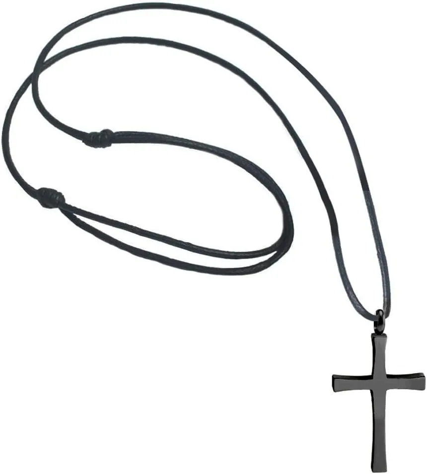 555Jewelry Stainless Steel Cross Necklace for Men - Cross Pendant with 18 Inch Adjustable Black Rope Cord - Mens Cross Necklaces