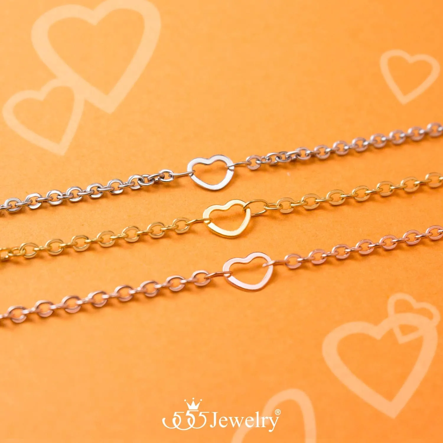 555Jewelry Womens Stainless Steel Mini Multi Heart Love Dainty Chain Necklace