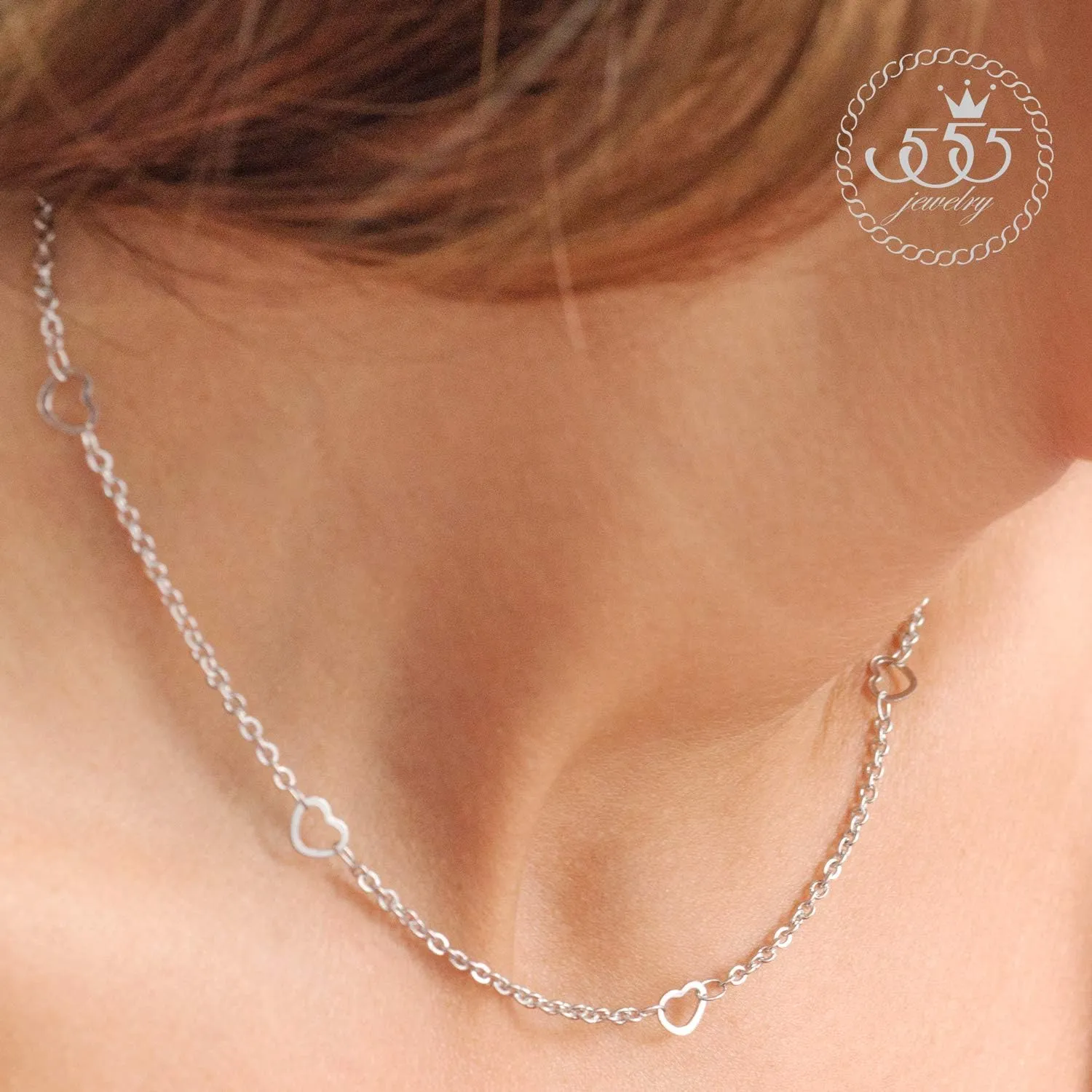 555Jewelry Womens Stainless Steel Mini Multi Heart Love Dainty Chain Necklace