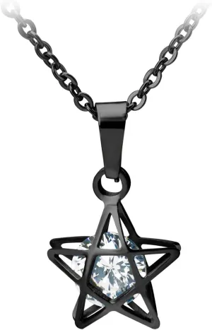 555Jewelry Womens Stainless Steel Star Cubic Zirconia Minimal Pendant Necklace