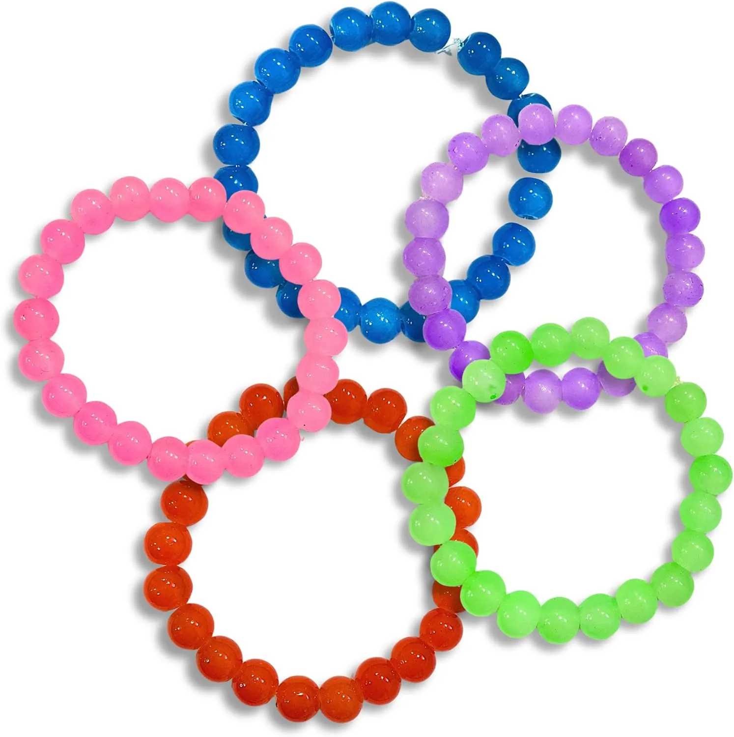 5Pcs 8mm Beaded Stretch Bracelet Handmade Glass Bracelet for Women Men Colorful Crystal Beads Bracelet Elastic Round Bead Bracelets Jewelry