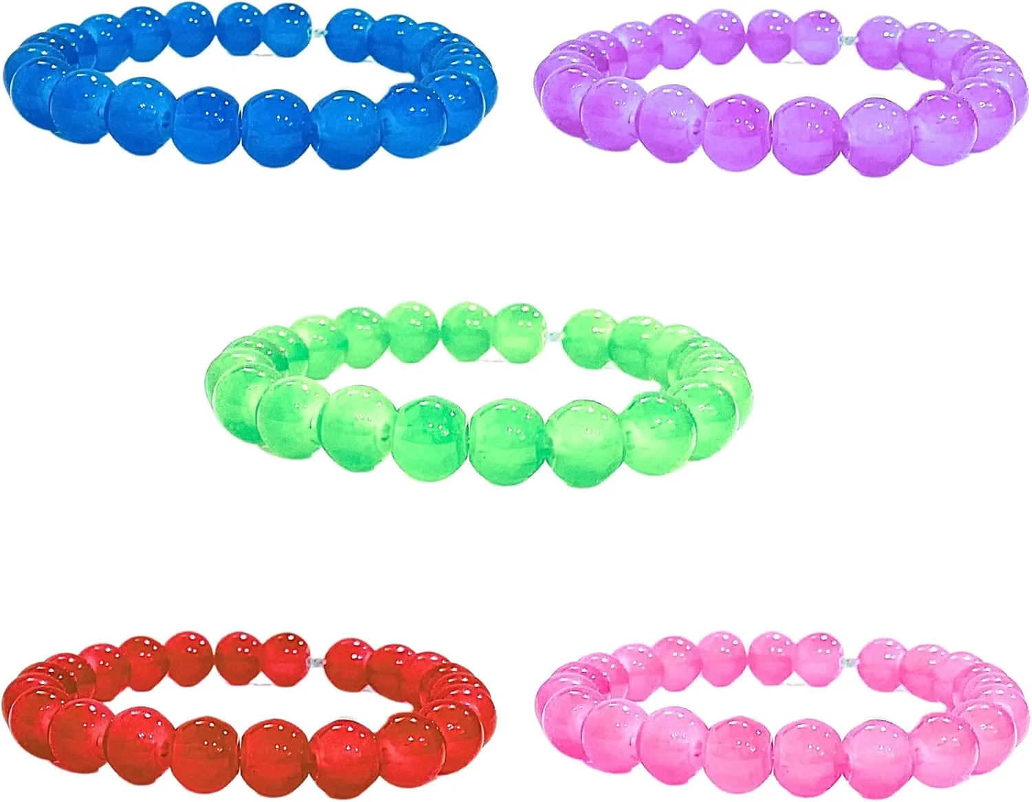 5Pcs 8mm Beaded Stretch Bracelet Handmade Glass Bracelet for Women Men Colorful Crystal Beads Bracelet Elastic Round Bead Bracelets Jewelry