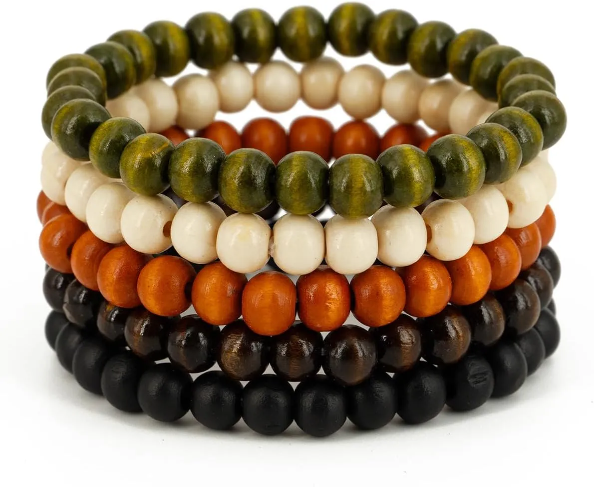 5pcs Wooden Bead Bracelet Set For Men & Women - Funky Style, Father'S Day, Mother'S Day, Christmas, Birthdays, Thanksgiving Beads For Bracelets