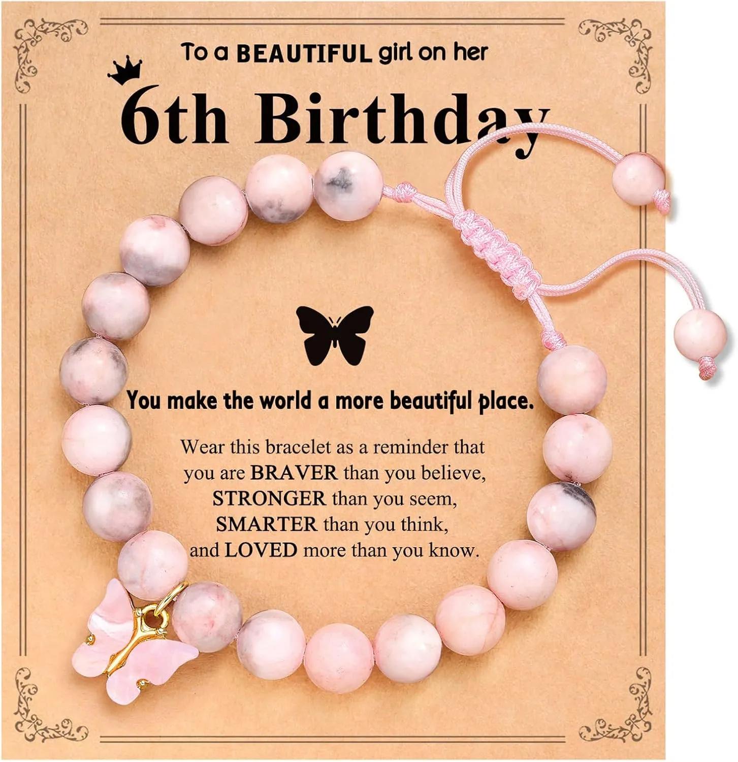6-10 Year Old Birthday Natural Stone Butterfly Bracelet Gifts