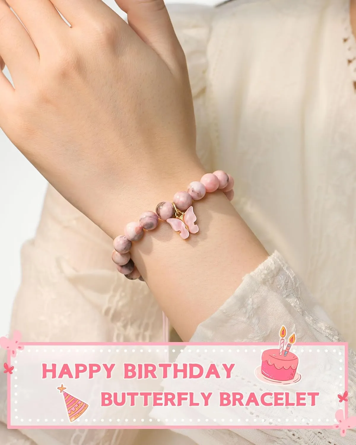 6-10 Year Old Birthday Natural Stone Butterfly Bracelet Gifts