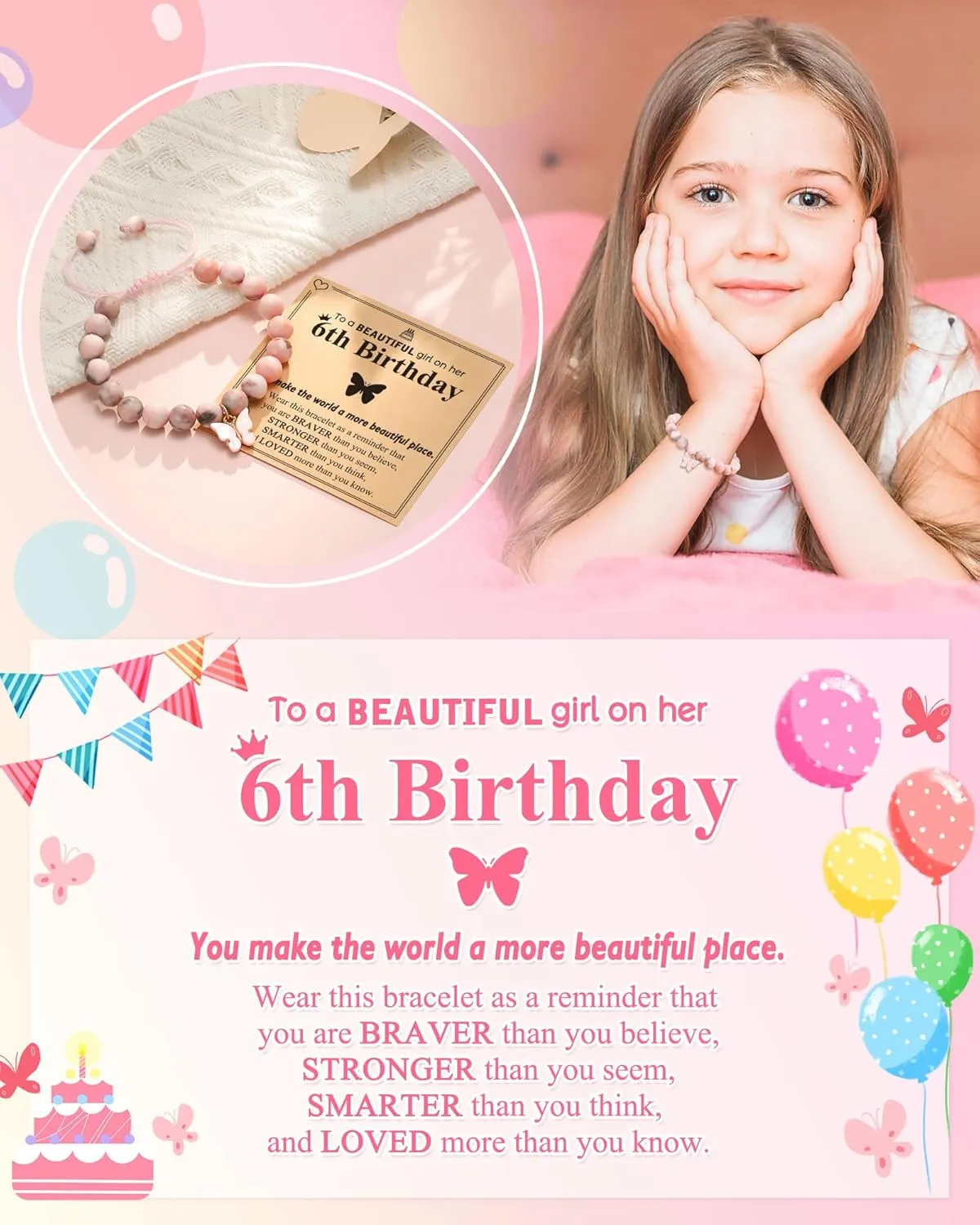 6-10 Year Old Birthday Natural Stone Butterfly Bracelet Gifts