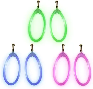 6 Pack - 2.5 Inch Glow Hoop Earrings Bulk Party Favors - Assorted Colors for Mardi Gras & St Patricks Day