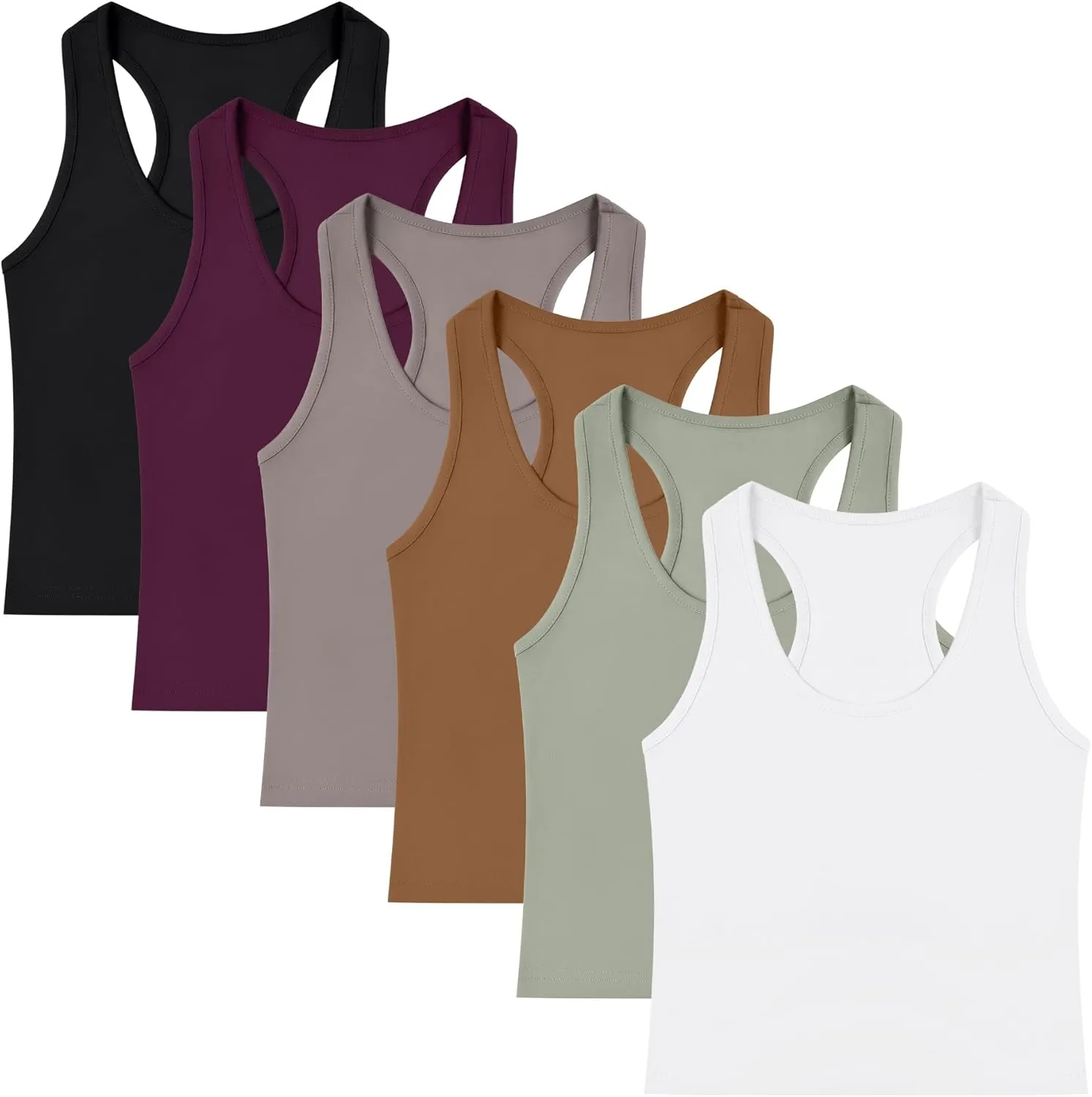 6 Pieces Basic Cotton Crop Tank Tops Sleeveless Racerback Sports Tops Workout Yoga Crop Tops for Women