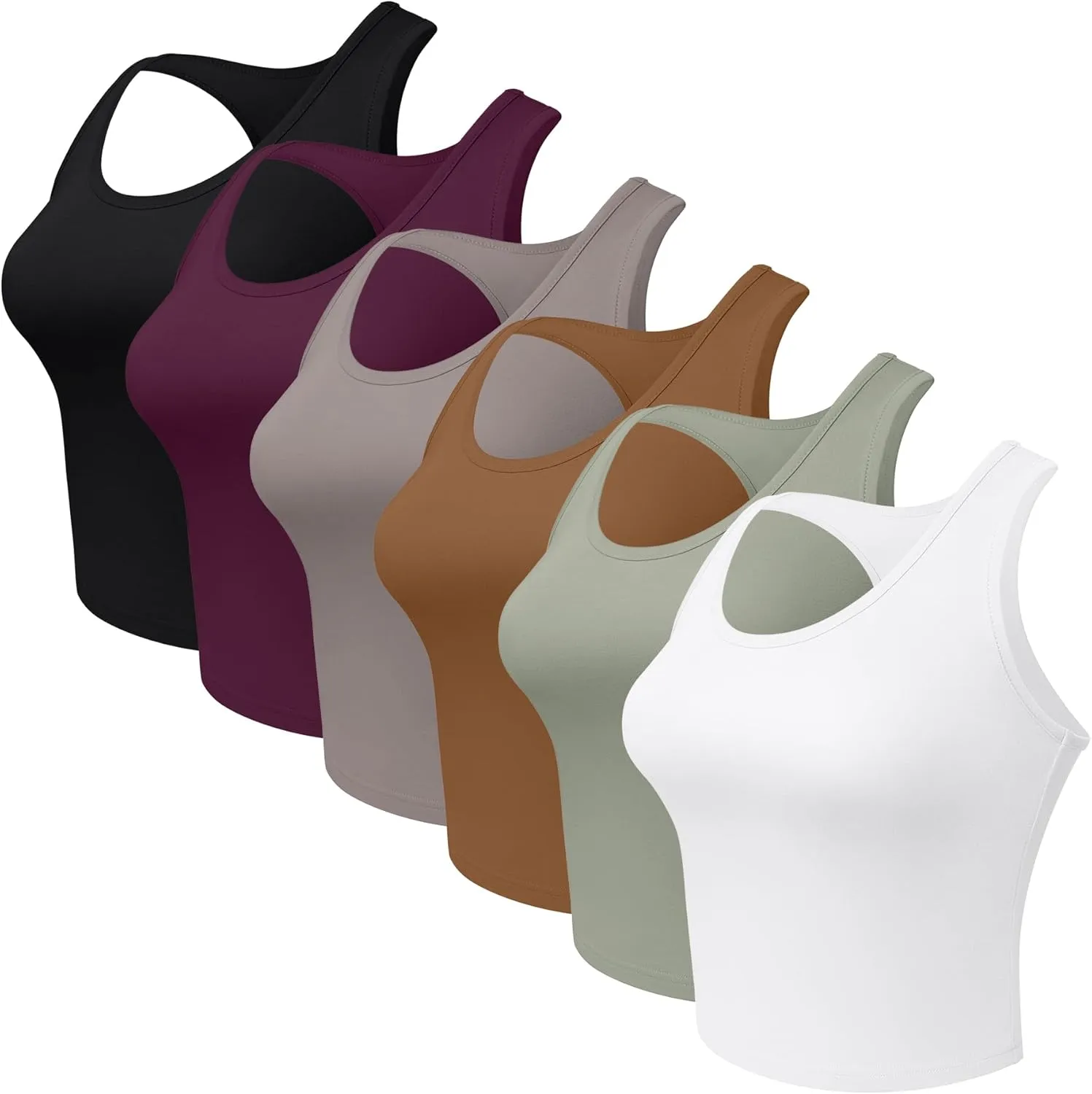 6 Pieces Basic Cotton Crop Tank Tops Sleeveless Racerback Sports Tops Workout Yoga Crop Tops for Women
