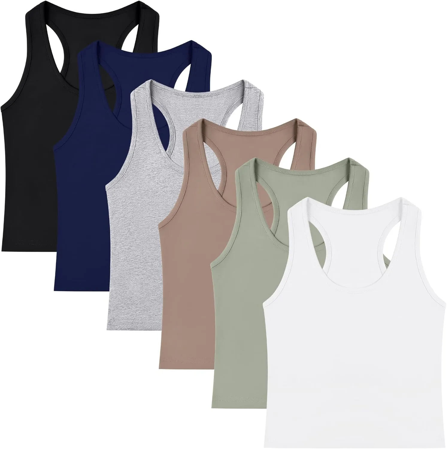 6 Pieces Basic Cotton Crop Tank Tops Sleeveless Racerback Sports Tops Workout Yoga Crop Tops for Women