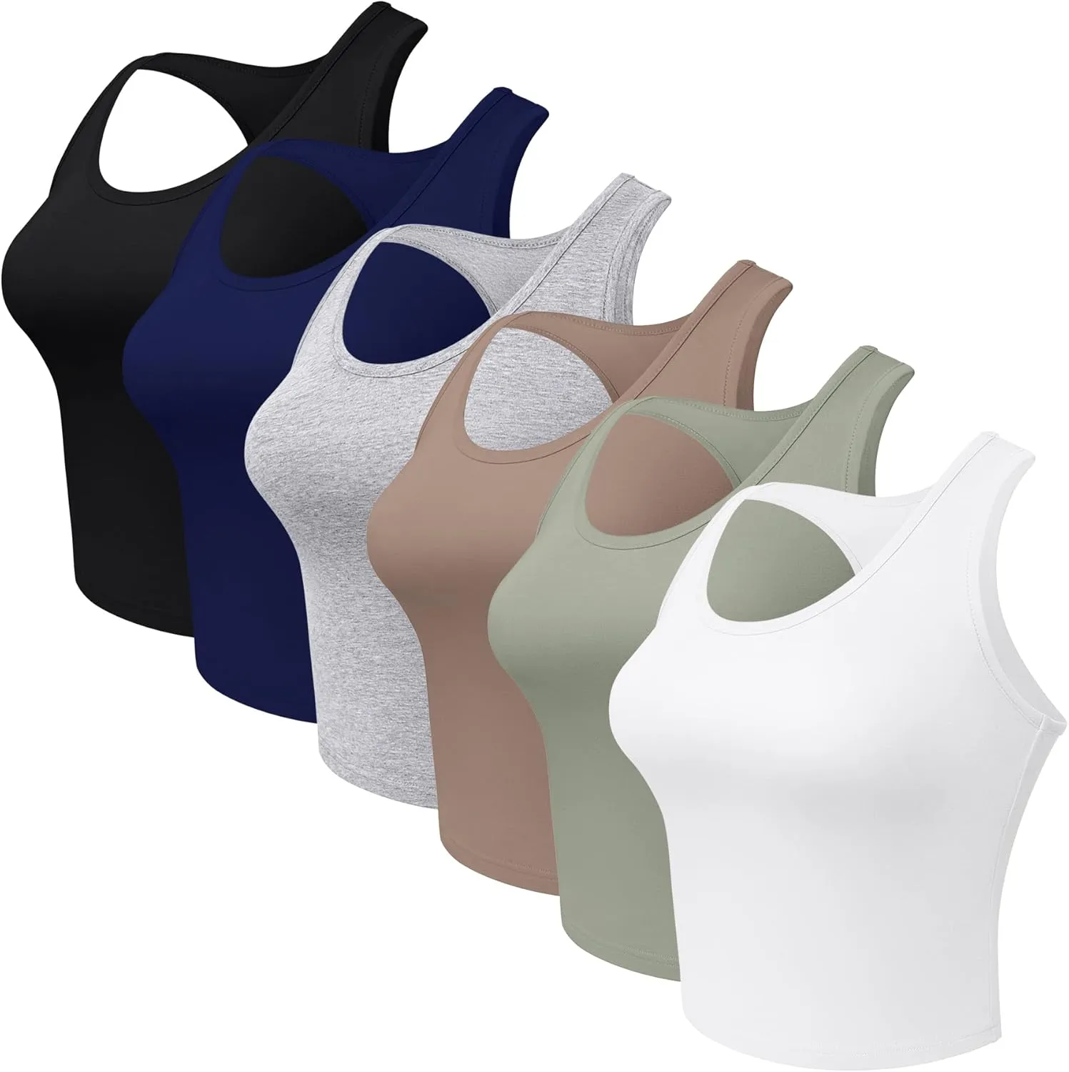 6 Pieces Basic Cotton Crop Tank Tops Sleeveless Racerback Sports Tops Workout Yoga Crop Tops for Women