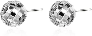 60'S 70'S Silver Mirror Disco Ball Drop Dangle Earrings Hook Chain Cool Punk for Women Classic Dance Party Halloween Costume Jewelry