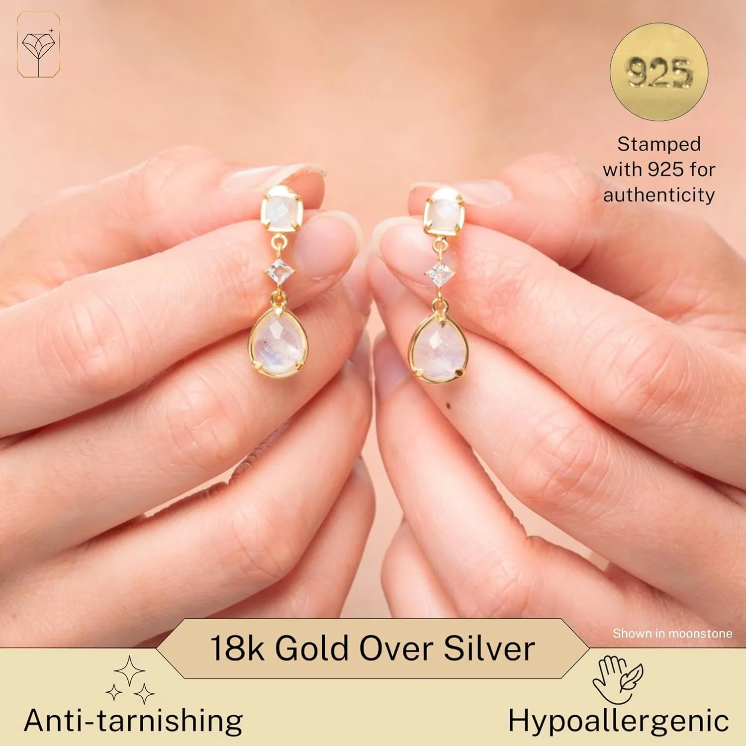 7.5 CT.TW Gemstone Dangle Earrings in 18k Gold Over Sterling Silver | Gold Dangle Earrings for Women | 3 Stone Drop Earrings for Women | Birthstone Earrings for Women by MAX   STONE