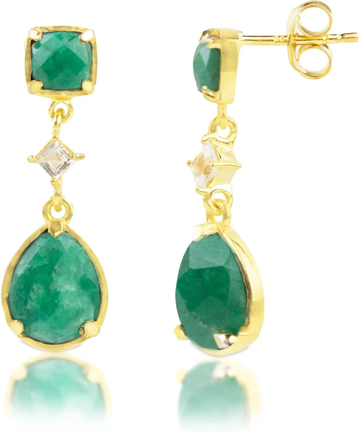 7.5 CT.TW Gemstone Dangle Earrings in 18k Gold Over Sterling Silver | Gold Dangle Earrings for Women | 3 Stone Drop Earrings for Women | Birthstone Earrings for Women by MAX   STONE