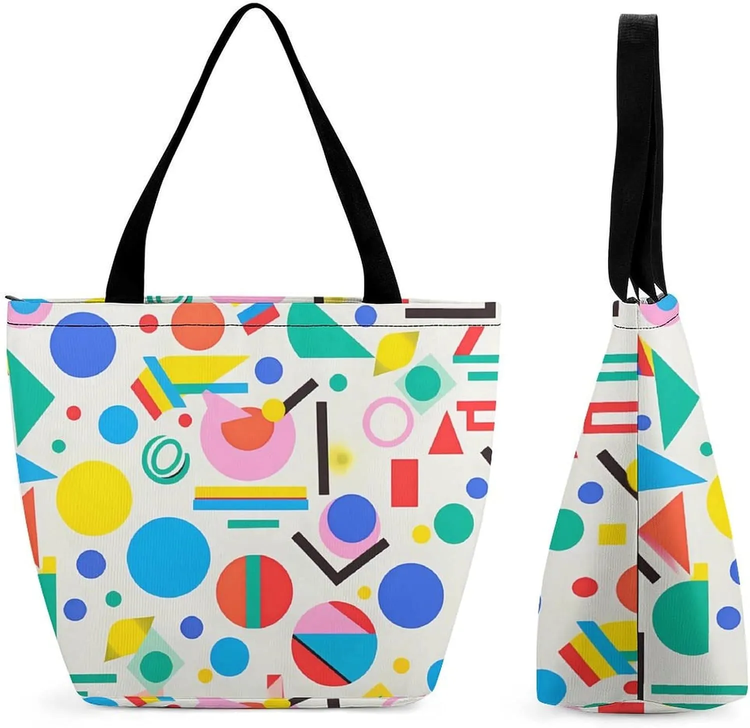 80s Geometric Womens Tote Bag Purse with Zippered Shoulder Handbags For Work