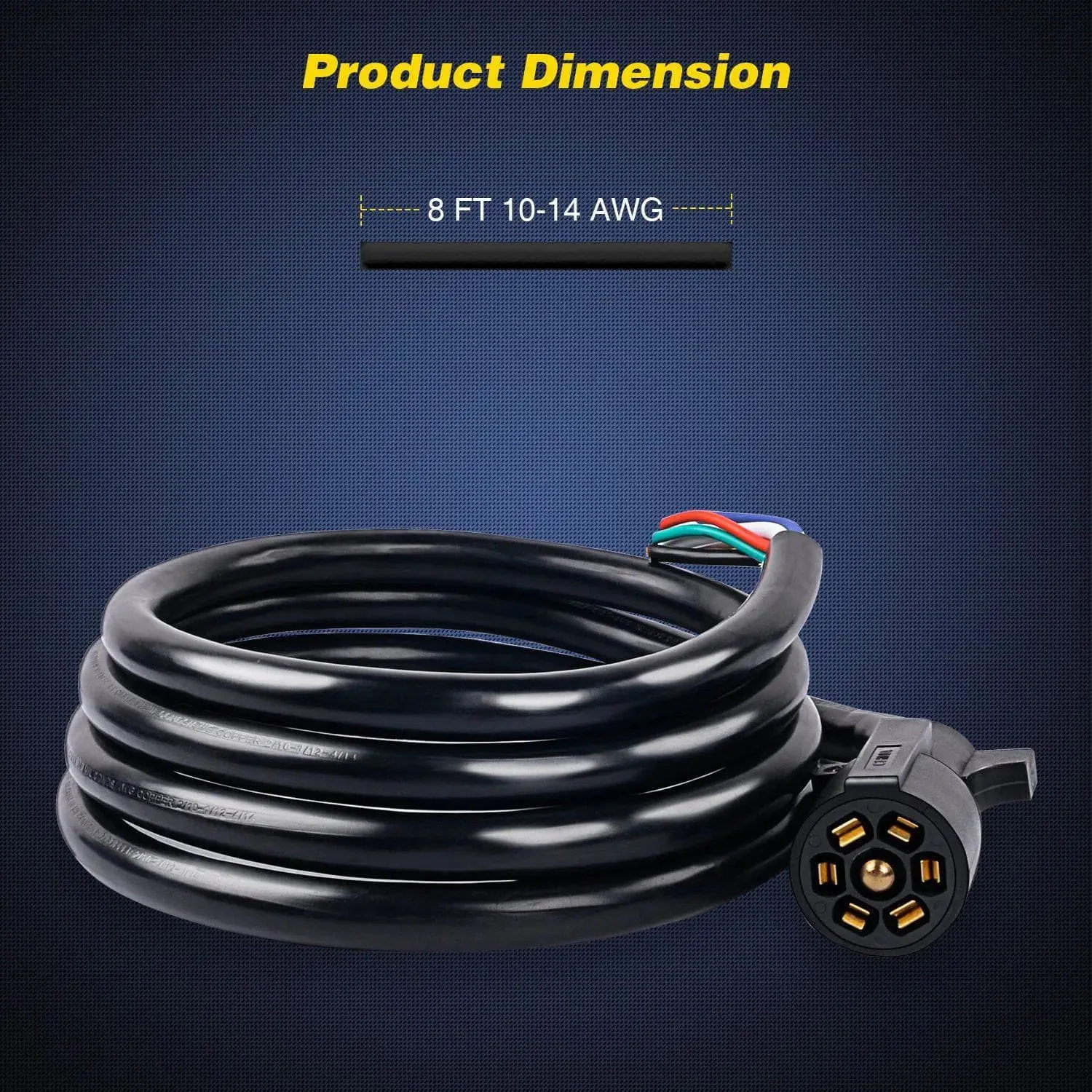 8FT Heavy Duty 7 Way Inline Trailer Cord