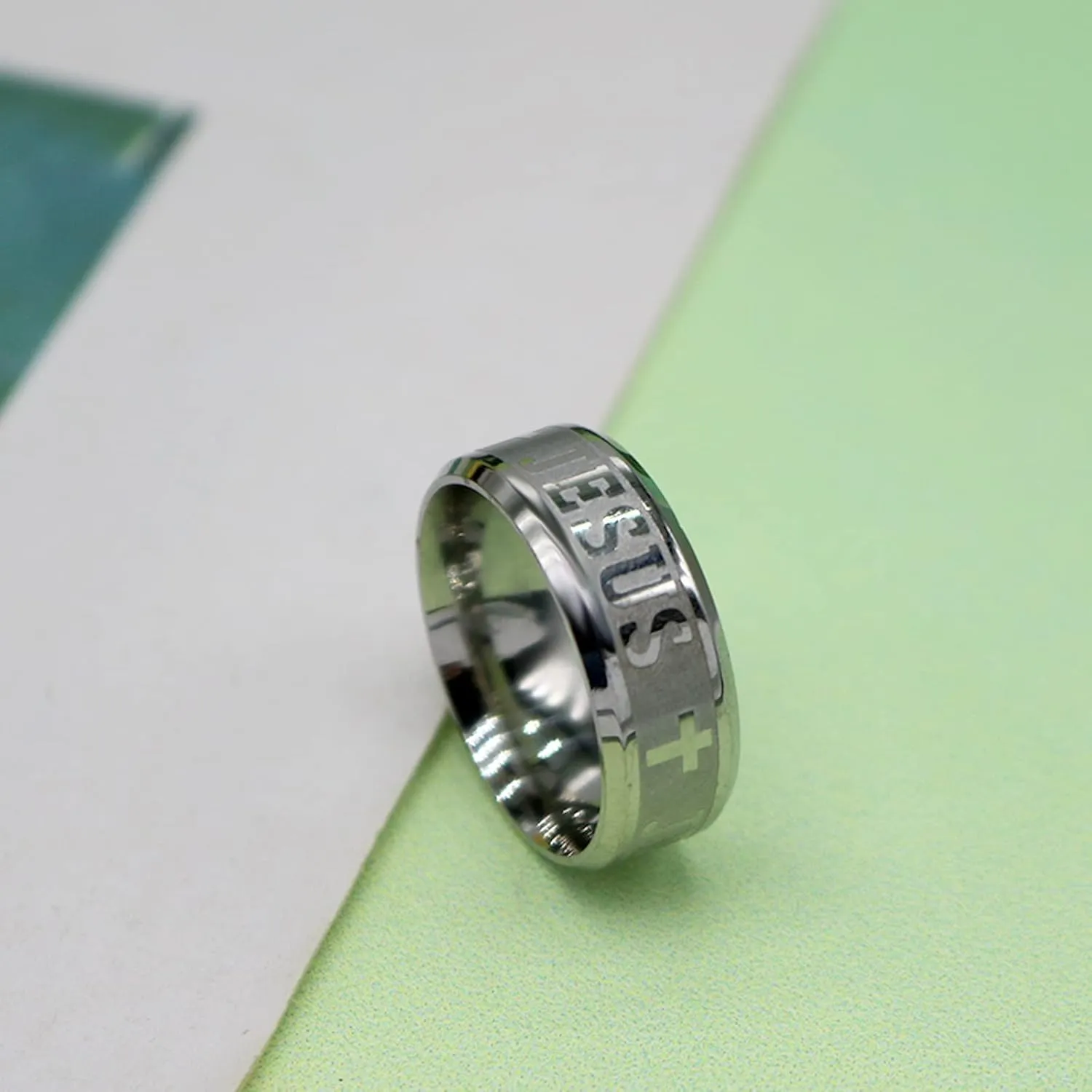 8MM Stainless Steel Christian Jesus Cross Ring Catholic Religious Amulet Band Rings Unique Jewelry Gift for Men Boys