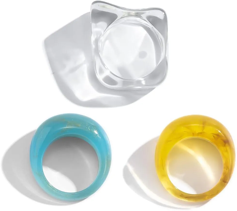 8Pcs Colorful Resin Rings Chunky Geometric Acrylic Rings Trendy Knuckle Rings Sets Mix-Match Summer Finger Rings Jewelry for Women