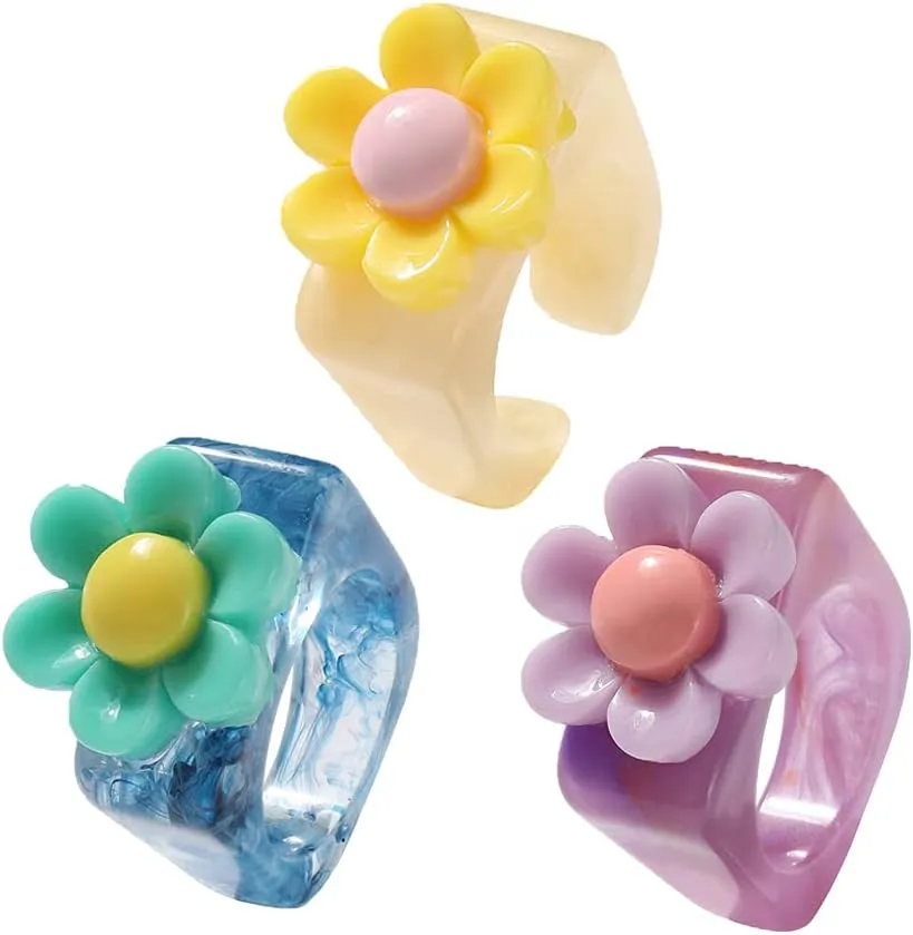 8Pcs Colorful Resin Rings Chunky Geometric Acrylic Rings Trendy Knuckle Rings Sets Mix-Match Summer Finger Rings Jewelry for Women