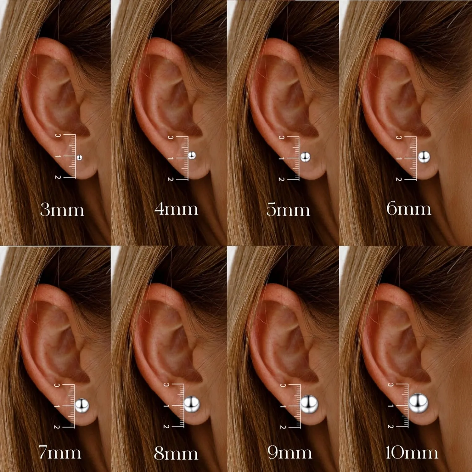 925 Sterling Silver Ball Stud Earrings Available in 3mm-10mm,Classic Round Ball Studs Hypoallergenic Jewelry