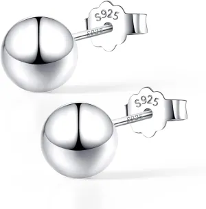 925 Sterling Silver Ball Stud Earrings Available in 3mm-10mm,Classic Round Ball Studs Hypoallergenic Jewelry