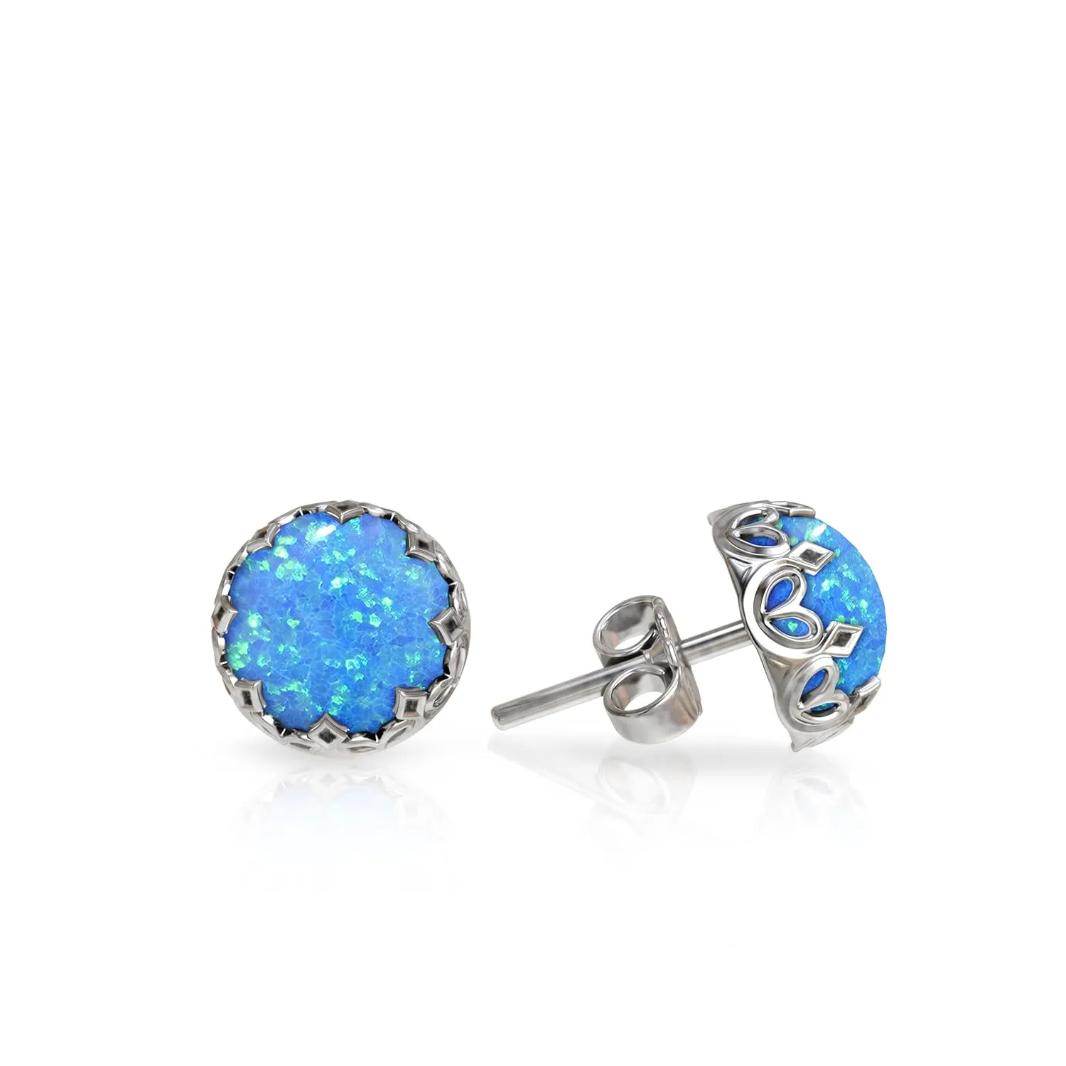 925 Sterling Silver Blue Opal Studs Earrings for Women - Sterling Silver Earrings Studs - October Birthstone Earrings - Opal Earrings for Women - Minimalist Earrings for Women