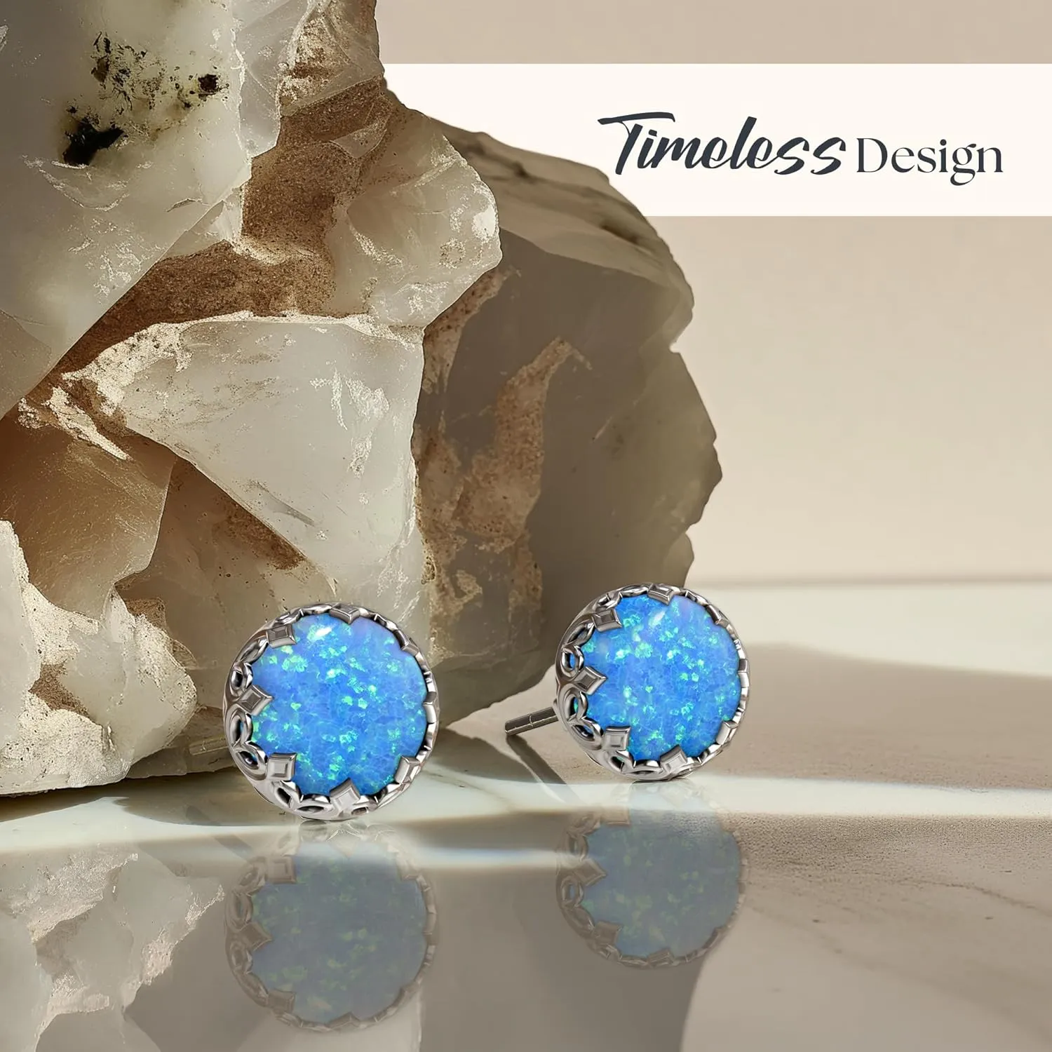 925 Sterling Silver Blue Opal Studs Earrings for Women - Sterling Silver Earrings Studs - October Birthstone Earrings - Opal Earrings for Women - Minimalist Earrings for Women
