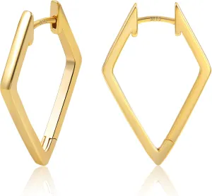925 Sterling Silver Earrings Star Geometric Rhombus Silver Hoop Earrings for Women Trendy Small Hoop Earrings Silver Hypoallergenic Earrings Small Huggie Hoops Earrings for Jewelry Gifts