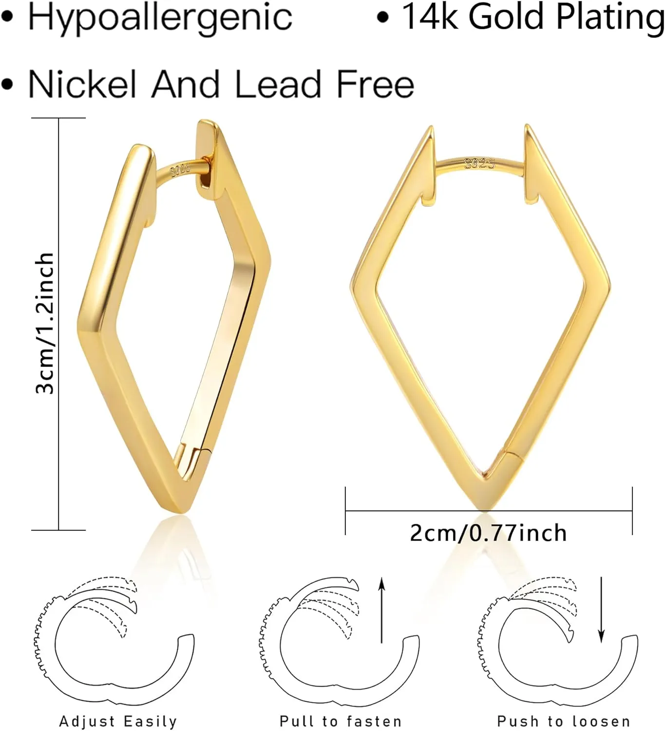 925 Sterling Silver Earrings Star Geometric Rhombus Silver Hoop Earrings for Women Trendy Small Hoop Earrings Silver Hypoallergenic Earrings Small Huggie Hoops Earrings for Jewelry Gifts