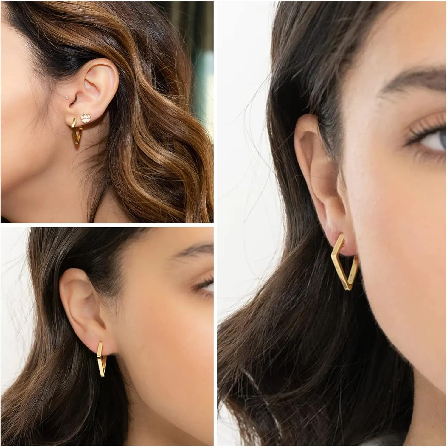 925 Sterling Silver Earrings Star Geometric Rhombus Silver Hoop Earrings for Women Trendy Small Hoop Earrings Silver Hypoallergenic Earrings Small Huggie Hoops Earrings for Jewelry Gifts
