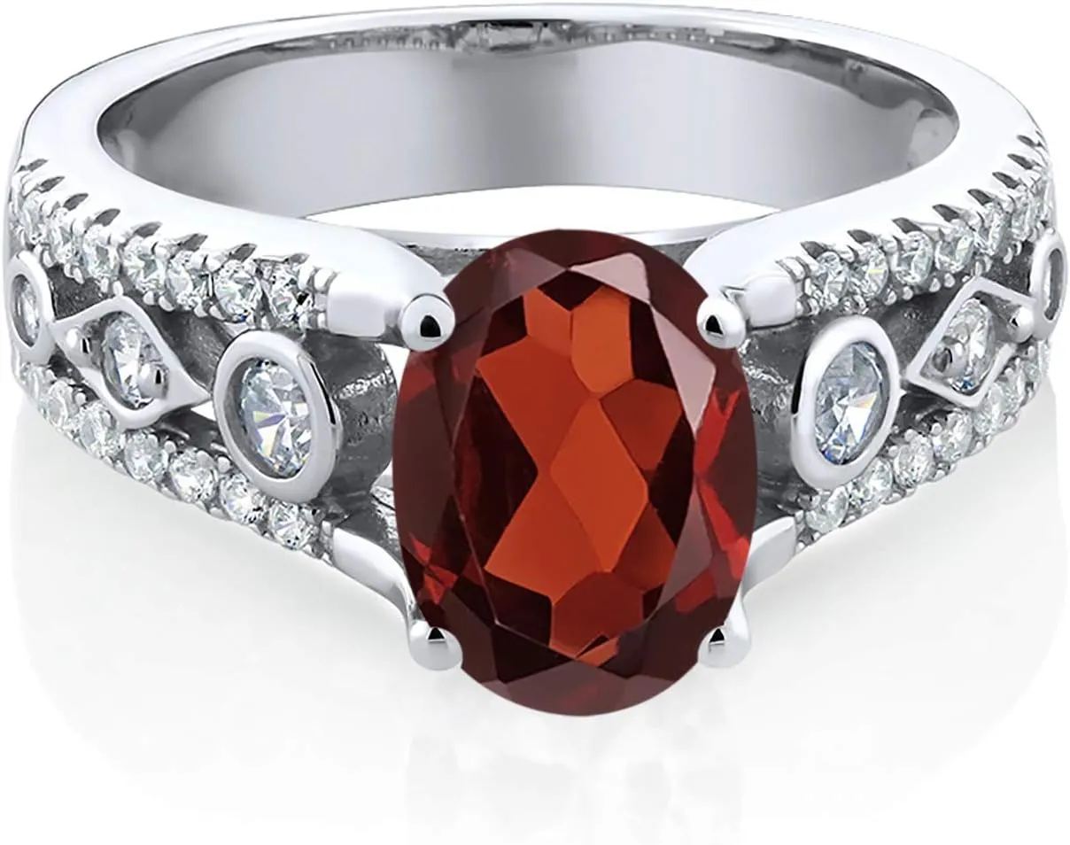 925 Sterling Silver Gemstone Birthstone Ring for Women | Oval 8X6MM with Round Accents | Intricate Milgrain and Filigree Detail | Fine Jewelry for Engagement Wedding Anniversary | Sizes 5-9